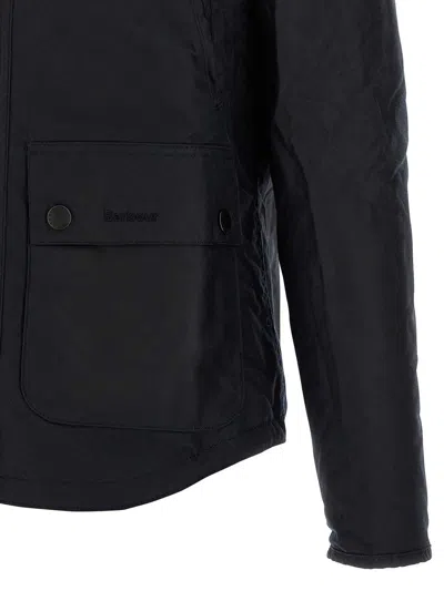 Barbour Collared Waxed Cotton Jacket And Pockets In Black