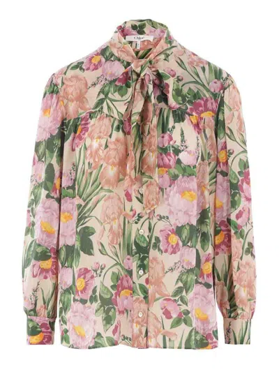 Chloé Chloe Printed Crepe Shirt In Multi