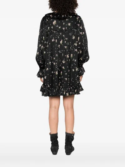 Chloé Gathered Long-sleeve Mini Dress In Silk Charmeuse In Black