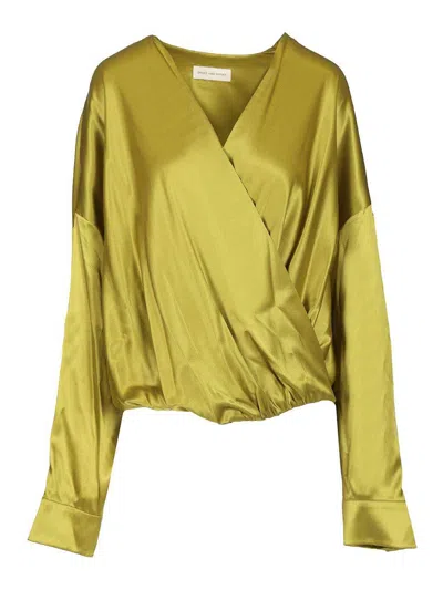 Dries Van Noten Loose Olive Green Blouse In Silk In Green