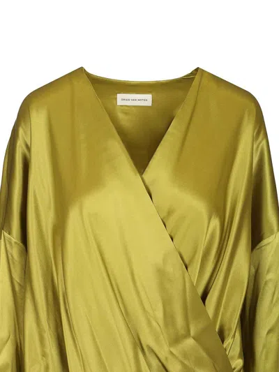 Dries Van Noten Loose Olive Green Blouse In Silk In Green