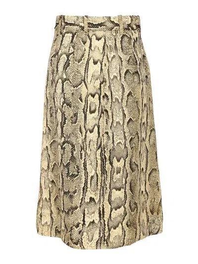 Dries Van Noten Sheraz Viscose And Cotton Skirt With Reptile Print In Brown
