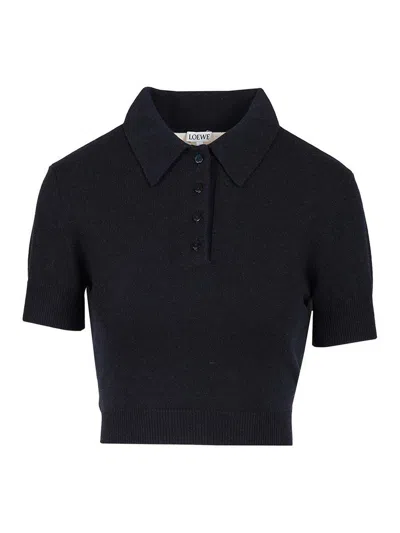Loewe Wool And Cashmere Polo Shirt Blue In Black
