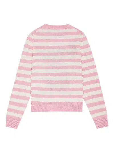 Ganni Striped Graphic Wool Mix Bunny Crewneck In Multi