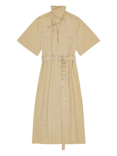 Ganni Classic Summer Suiting Cowl Neck Long Dress In Neutral