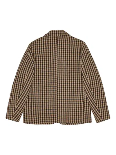 Ganni Check Wool Blend Oversized Blazer With Notched Lapels In Brown