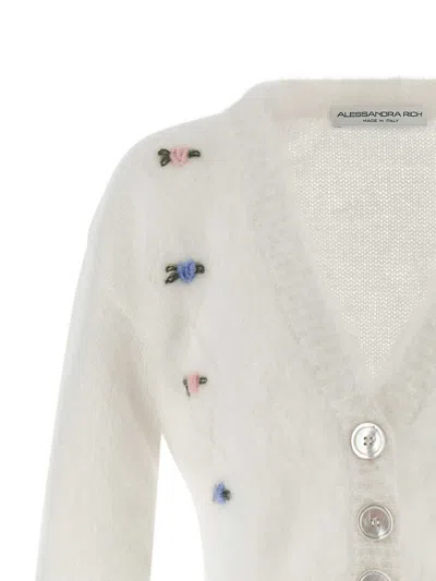 Alessandra Rich 'carded Mohair' Cardigan In White