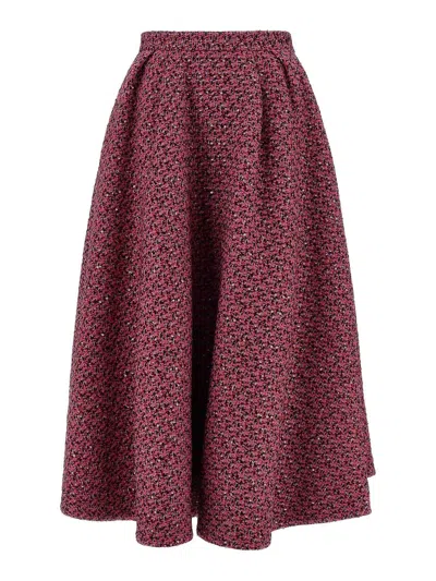 Alessandra Rich Tweed A-line High-waisted Midi Skirt In Red