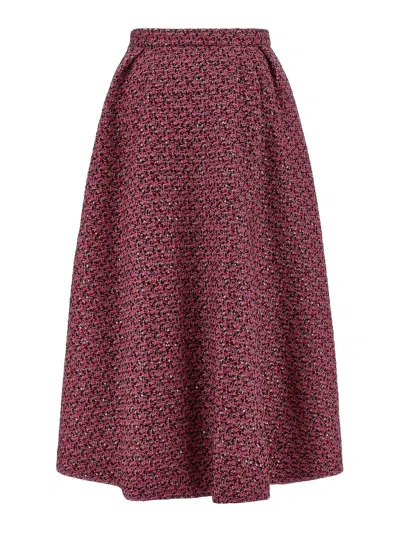 Alessandra Rich Tweed A-line High-waisted Midi Skirt In Red