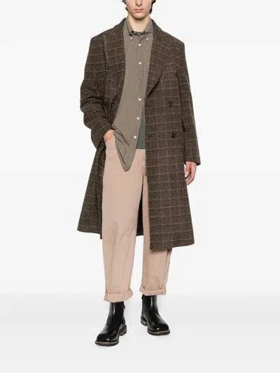 Our Legacy Mens Dorf Check Whale Double-breasted Wool Coat In Brown