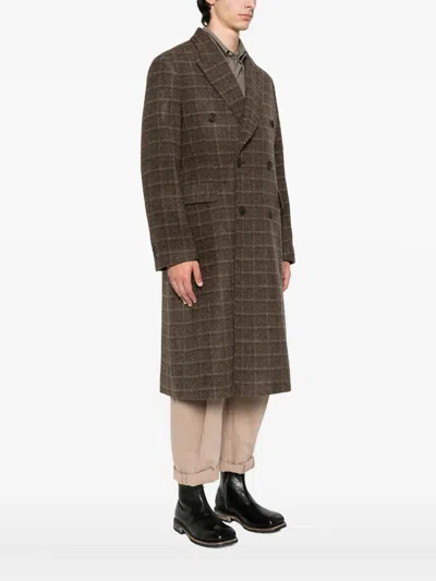Our Legacy Mens Dorf Check Whale Double-breasted Wool Coat In Brown