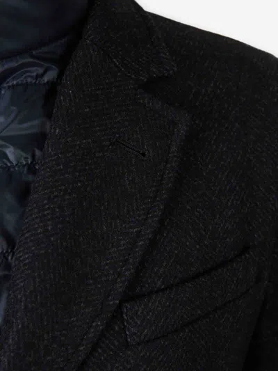 Herno Wool Blend Herringbone Topcoat With Removable Insulated Bib In Black