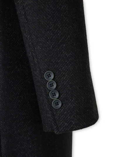 Herno Wool Blend Herringbone Topcoat With Removable Insulated Bib In Black