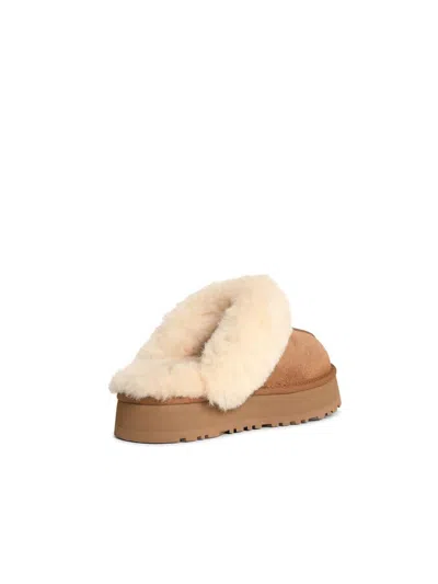 Ugg Platform Slippers With Plush Shearling Collar And Contrast Logo In Brown