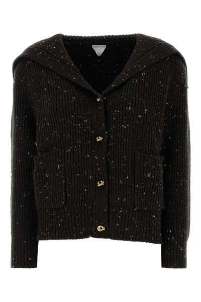Bottega Veneta Melange Dark Brown Wool Blend Cardigan In Brown