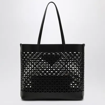 Prada Large Black Perforated Leather Shopping Bag Women In Black