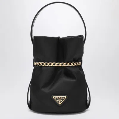 Prada Petit Sac Noir Re-nylon And Nappa Leather Mini Bucket Bag In Black