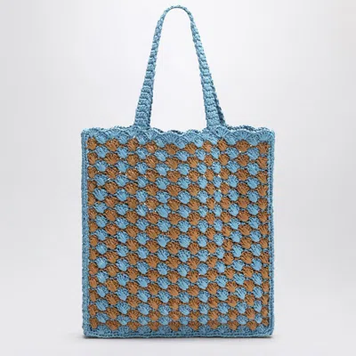 Prada Light Blue And Caramel Crochet Shopping Bag In Multi
