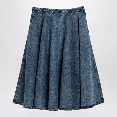 Alaïa Alaia Denim Midi Skirt With Knitted Sash Women In Blue