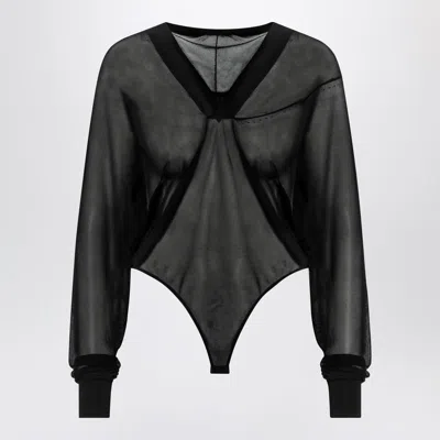 Alaïa Alaia  Hooded Black Bodysuit In Fine Knit In Black