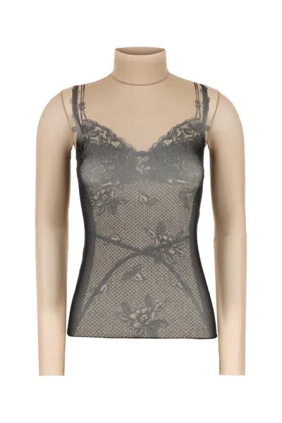 Balenciaga Black And Light Beige Trompe Loeil Lingerie Top In Gold