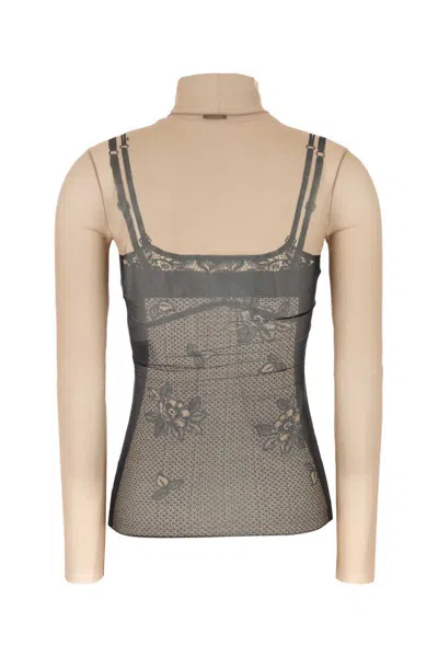 Balenciaga Black And Light Beige Trompe Loeil Lingerie Top In Gold