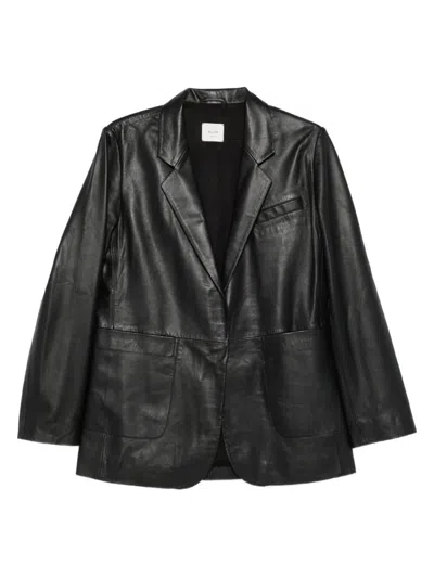 Alysi Notched Lapel Leather Jacket In Black
