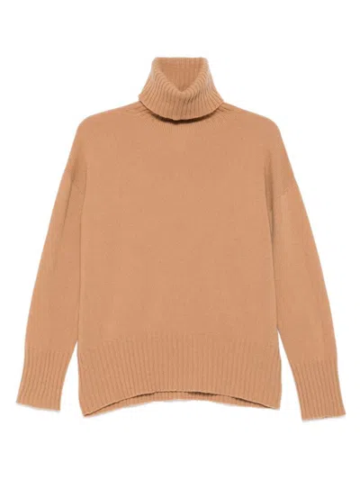 Alysi Camel High Neck Wool Sweater In Brown