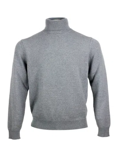 Malo Turtleneck Sweater With Ribbed Cuffs And Hem In Gray