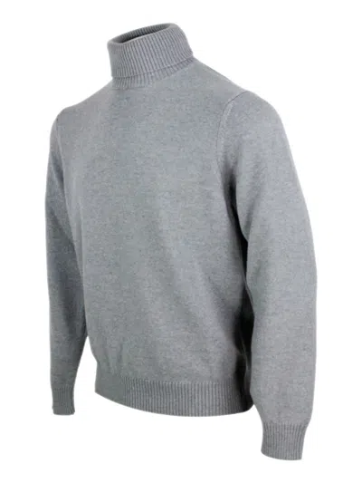 Malo Turtleneck Sweater With Ribbed Cuffs And Hem In Gray
