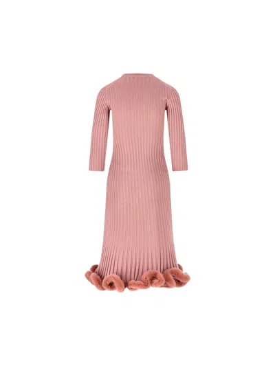 Fendi Stretch Wool Blend Dress With Ruffled Hem In Pink