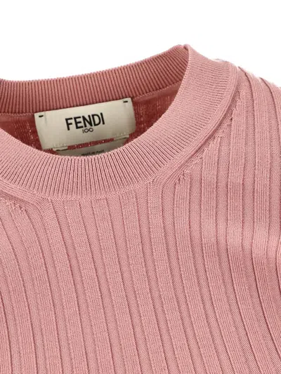 Fendi Stretch Wool Blend Dress With Ruffled Hem In Pink