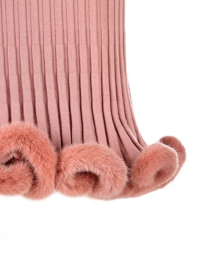 Fendi Stretch Wool Blend Dress With Ruffled Hem In Pink