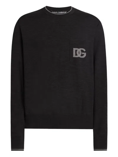 Dolce & Gabbana Crew Neck Sweater With Long Sleeves And Pocket In Black