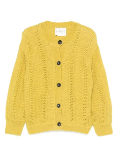 Closed Cable-knit Cardigan In Yellow