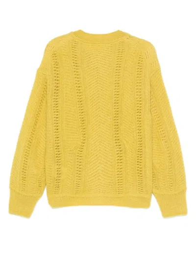 Closed Cable-knit Cardigan In Yellow