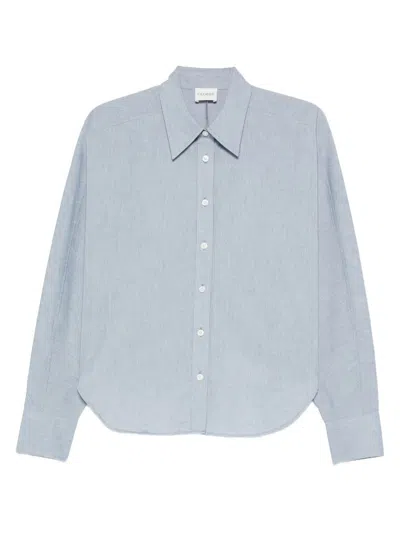Closed Long-sleeve Curved-hem Shirt In Blue