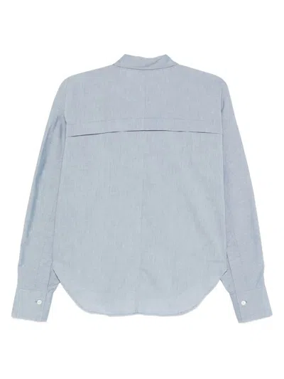 Closed Long-sleeve Curved-hem Shirt In Blue