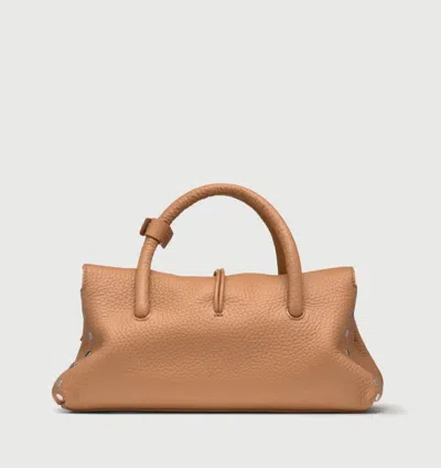 Zanellato Dotta Centauro S Hammered Leather Handbag With Shoulder Strap In Brown