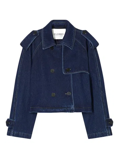 Closed Cropped Denim Trench Coat Jacket In Blue