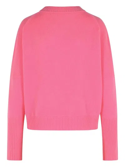 Closed Wool Sweater With Round Neckline And Ribbed Detailing In Pink
