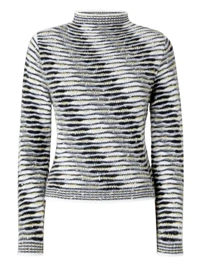 Missoni Striped Mock Neck Long Sleeve Knit Top In Gray