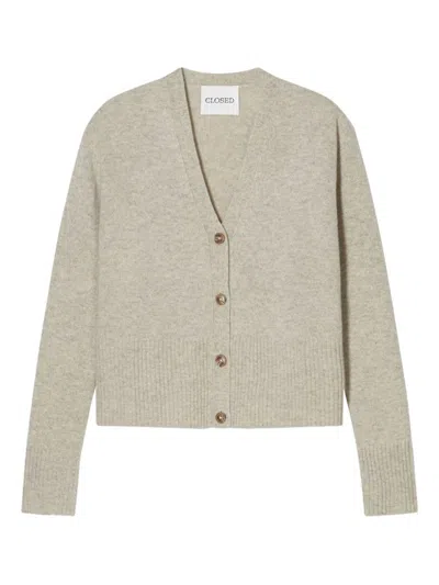 Closed Wool V-necked Cardigan In Neutral
