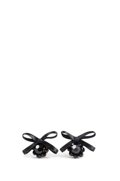 Simone Rocha Petite Bow Daisy Satin Earrings In Black