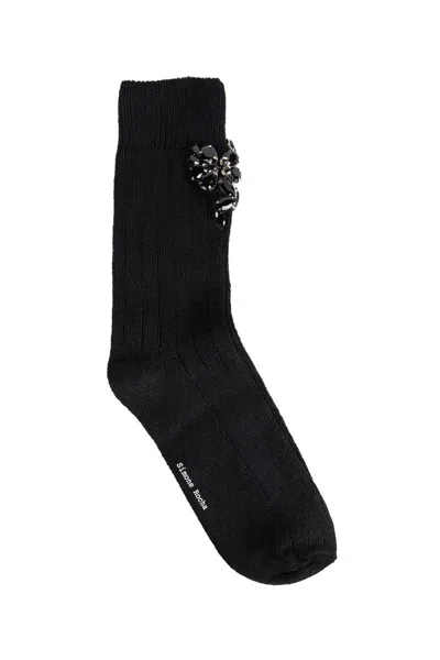 Simone Rocha Crystal-embellished Ribbed Wool-blend Socks In Black