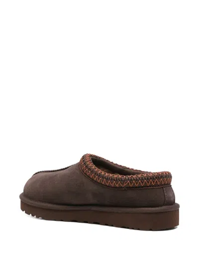 Ugg Tasman Burnt Cedar Sheepskin Embroidery Trim Mules In Brown