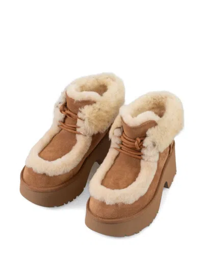 Ugg Platform Boots In Suede With Shearling Beige In Neutral