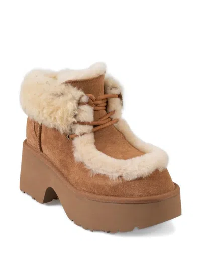 Ugg Platform Boots In Suede With Shearling Beige In Neutral