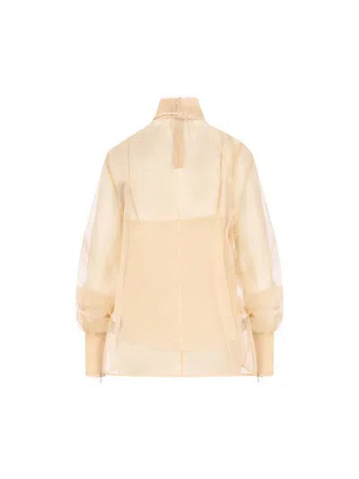 Zimmermann Memento Organza Bow-lace Blouse In Brown