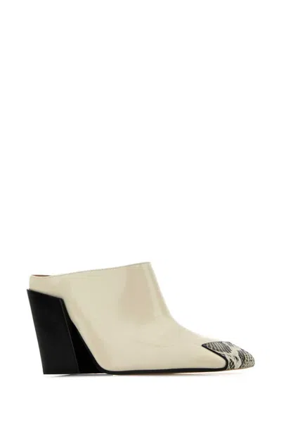 Bottega Veneta Leather Mules Ventura Wedge Heel In White